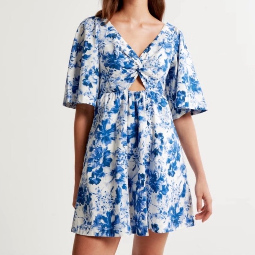 Abercrombie & Fitch Blue Poplin Cutout Mini Dress